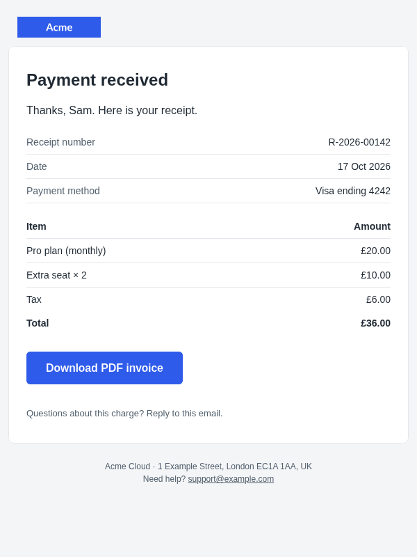 Receipt, desktop, light mode